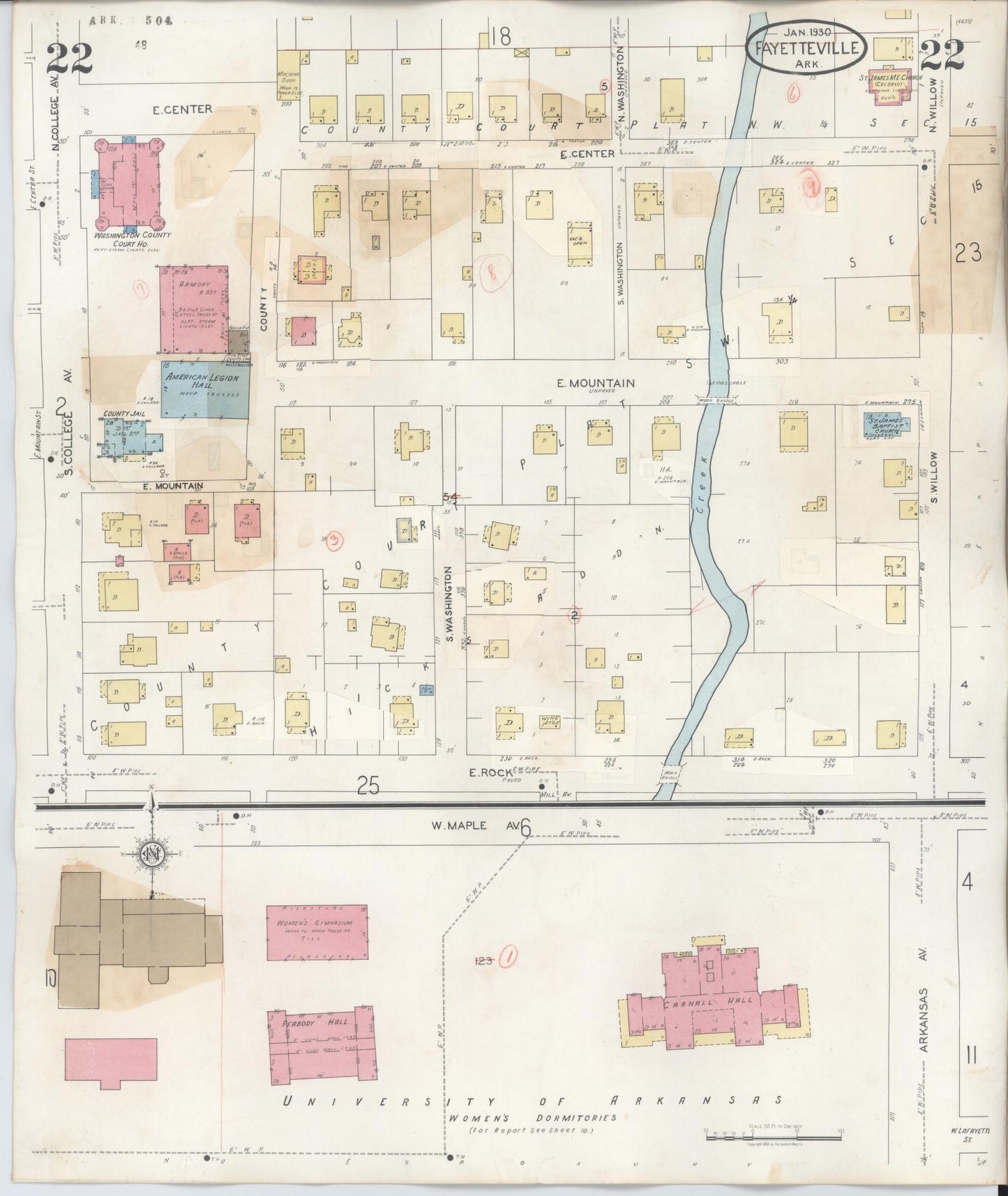 Sanborn Fire Insurance Map from Fayetteville, Washington County, Arkansas (1948), Sheet #0022 - Complete Map Set gallery image, historic Sanborn map, vintage wall art, Arkansas Arkansas
