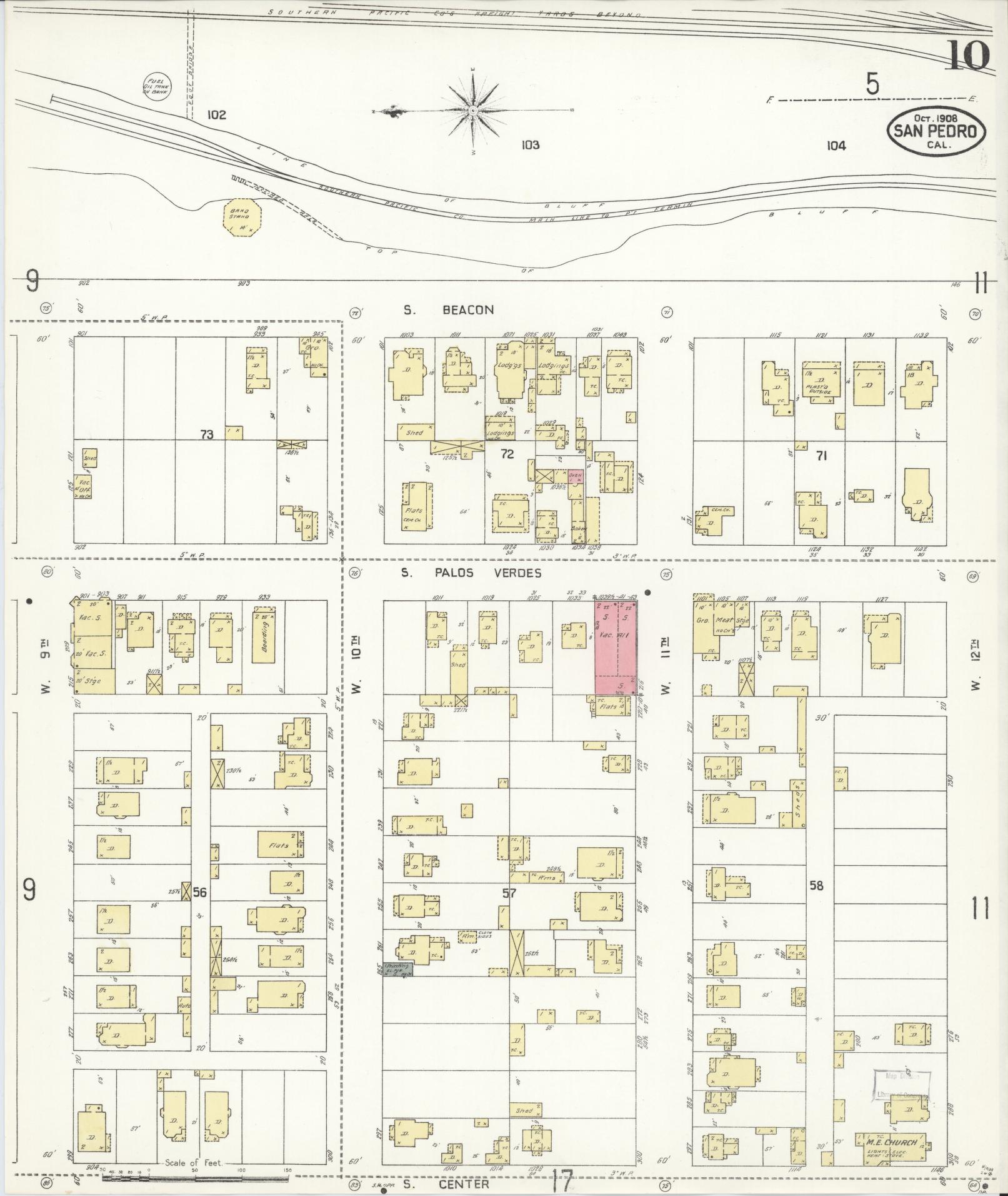 Sanborn Fire Insurance Map from San Pedro, Los Angeles County, California (1908), Sheet #0010 - Complete Map Set gallery image, historic Sanborn map, vintage wall art, California California