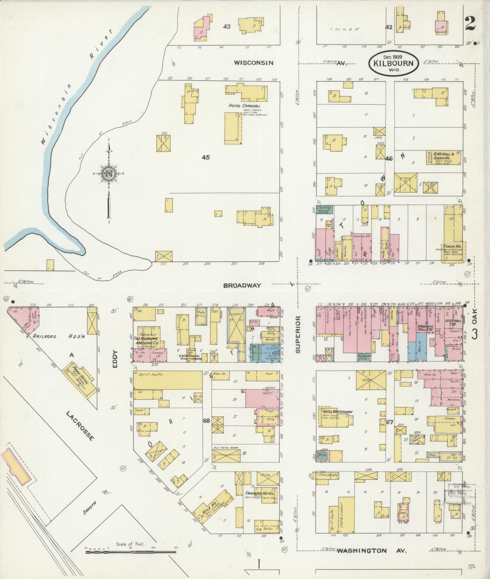 Sanborn Fire Insurance Map from Kilbourn, Columbia County, Wisconsin (1909), Sheet #0002 - Complete Map Set gallery image, historic Sanborn map, vintage wall art, Wisconsin Wisconsin
