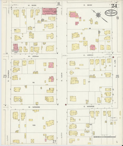 Sanborn Fire Insurance Map from Salisbury, Rowan County, North Carolina (1913), Sheet #0024 - Complete Map Set gallery image, historic Sanborn map, vintage wall art, North Carolina North Carolina