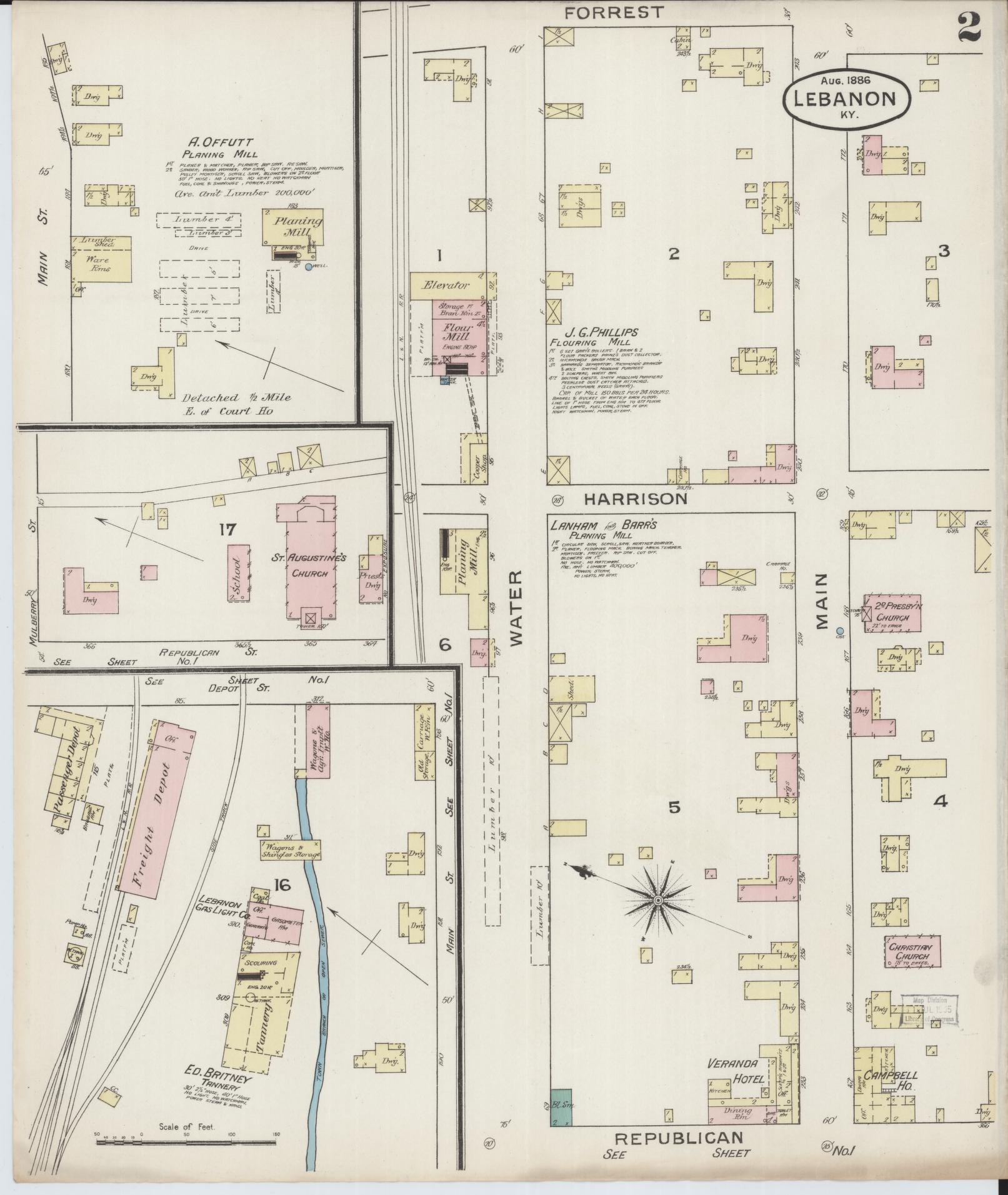 Sanborn Fire Insurance Map from Lebanon, Marion County, Kentucky (1886), Sheet #0002 - Complete Map Set gallery image, historic Sanborn map, vintage wall art, Kentucky Kentucky