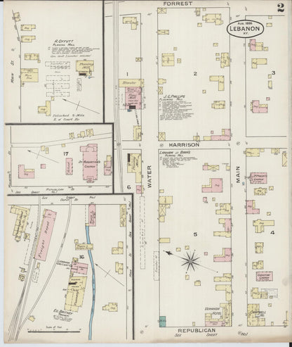 Sanborn Fire Insurance Map from Lebanon, Marion County, Kentucky (1886), Sheet #0002 - Complete Map Set gallery image, historic Sanborn map, vintage wall art, Kentucky Kentucky