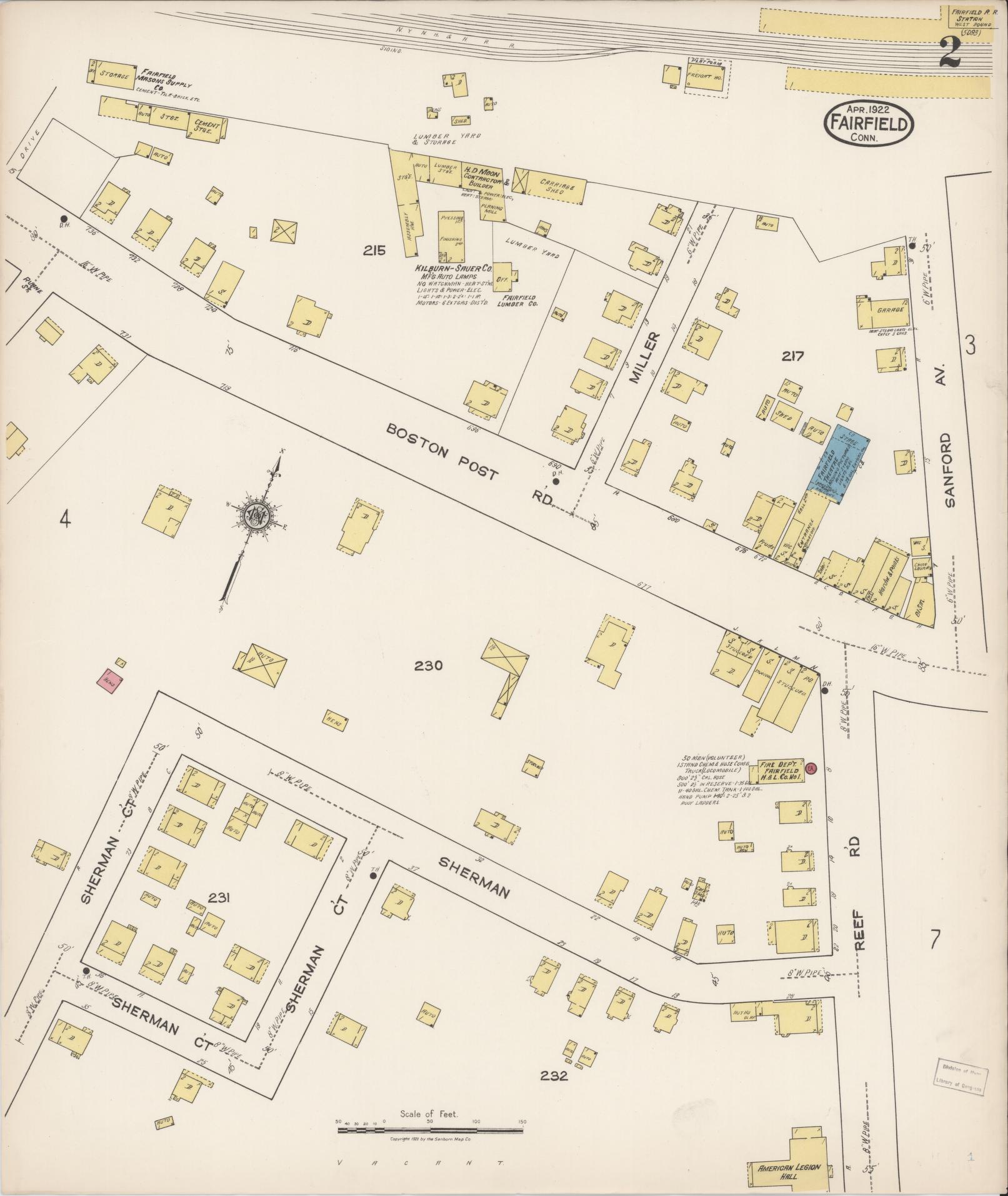 Sanborn Fire Insurance Map from Fairfield, Fairfield County, Connecticut (1922), Sheet #0002 - Complete Map Set gallery image, historic Sanborn map, vintage wall art, Connecticut Connecticut