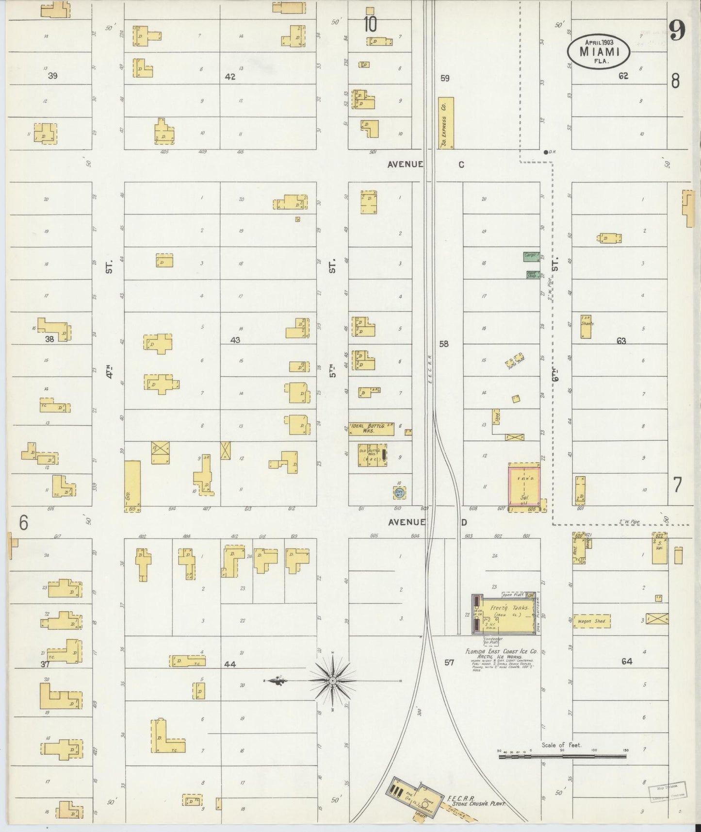 Sanborn Fire Insurance Map from Miami, Dade County, Florida (1903), Sheet #0009 - Historic Sanborn Fire Insurance Map Print, vintage old map wall art, antique decor, genealogy gift, Florida Florida map