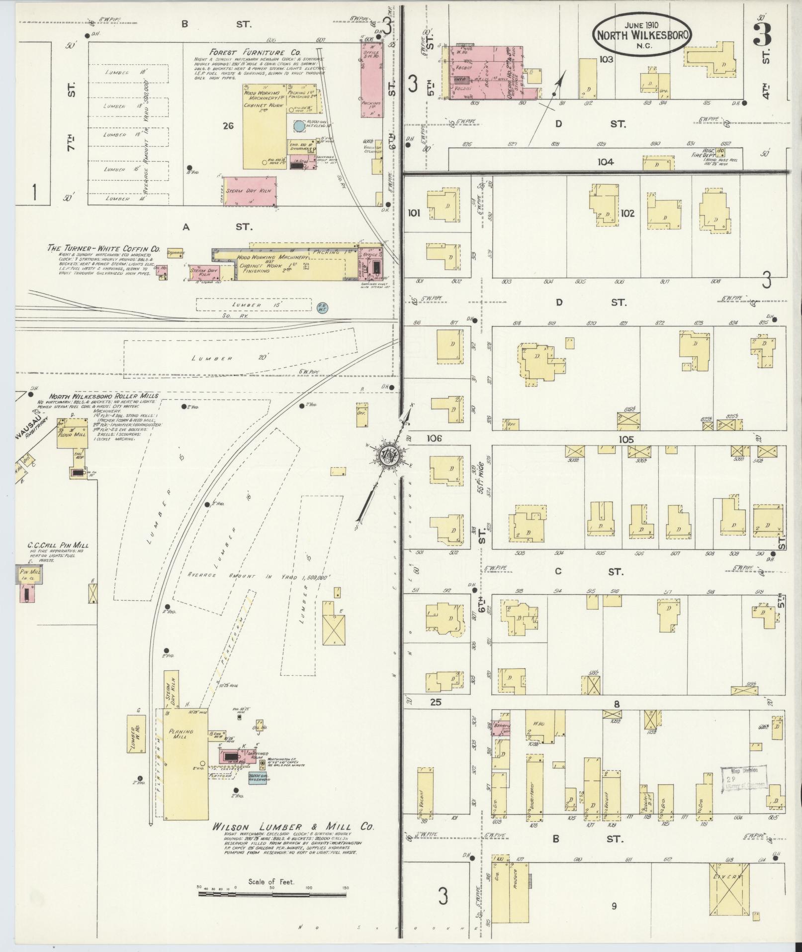 Sanborn Fire Insurance Map from North Wilkesboro, Wilkes County, North Carolina (1910), Sheet #0003 - Historic Sanborn Fire Insurance Map Print, vintage old map wall art, antique decor, genealogy gift, North Carolina North Carolina map