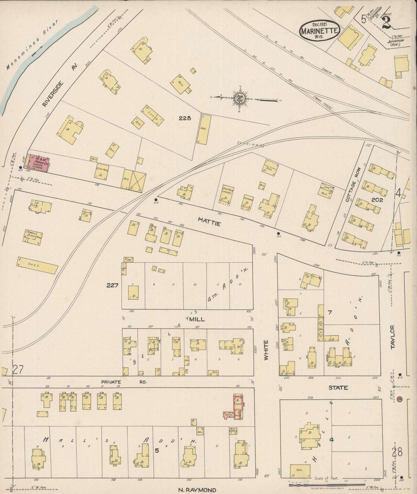 Sanborn Fire Insurance Map from Marinette, Marinette County, Wisconsin (1921), Sheet #0002 - Historic Sanborn Fire Insurance Map Print, vintage old map wall art, antique decor, genealogy gift, Wisconsin Wisconsin map