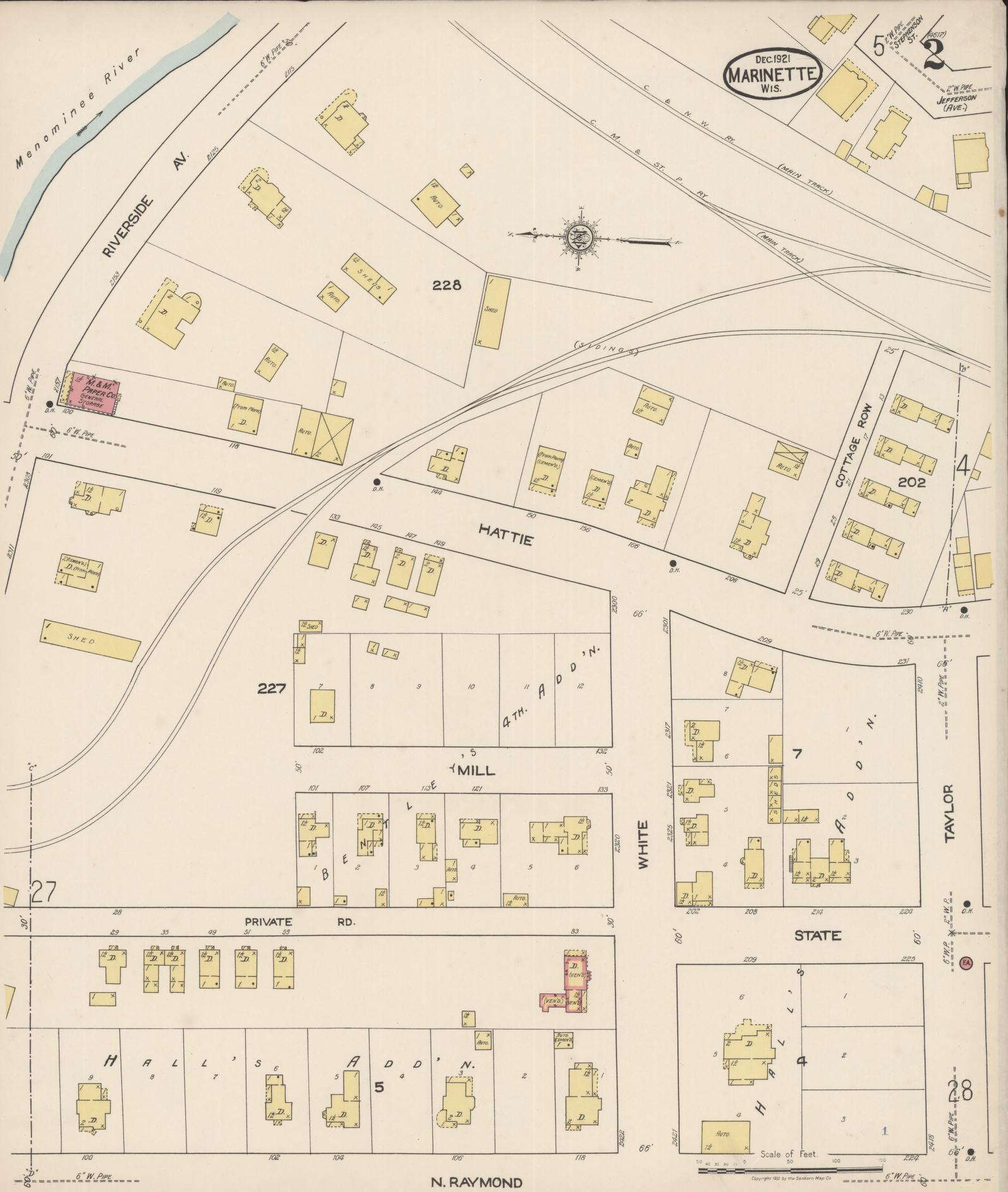 Sanborn Fire Insurance Map from Marinette, Marinette County, Wisconsin (1921), Sheet #0002 - Historic Sanborn Fire Insurance Map Print, vintage old map wall art, antique decor, genealogy gift, Wisconsin Wisconsin map