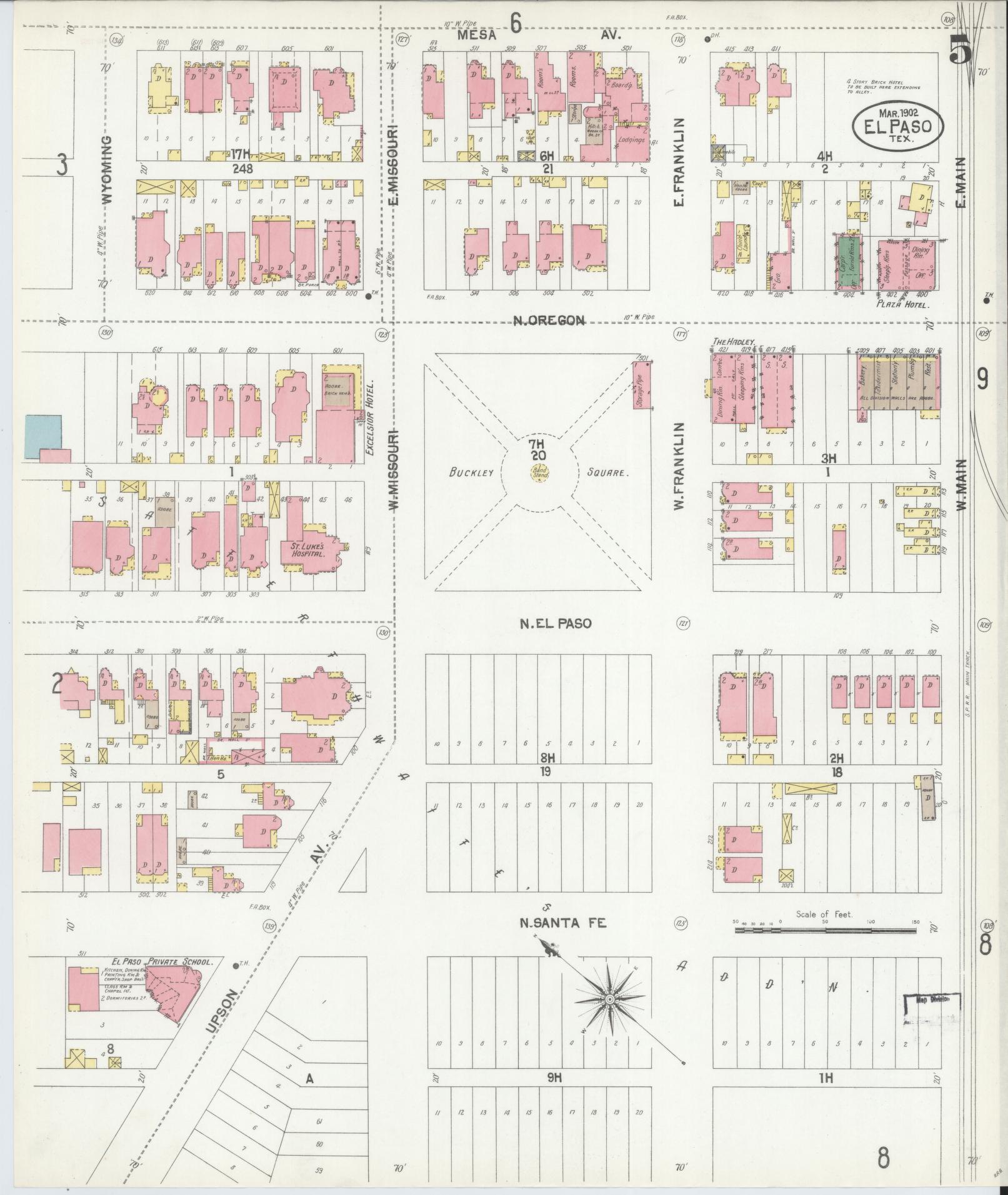 Sanborn Fire Insurance Map from El Paso, El Paso County, Texas (1902), Sheet #0005 - Complete Map Set gallery image, historic Sanborn map, vintage wall art, Texas Texas