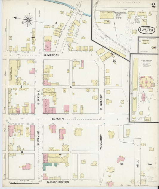 Sanborn Fire Insurance Map from Butler, Butler County, Pennsylvania (1891), Sheet #0002 - Historic Sanborn Fire Insurance Map Print, vintage old map wall art, antique decor, genealogy gift, Pennsylvania Pennsylvania map