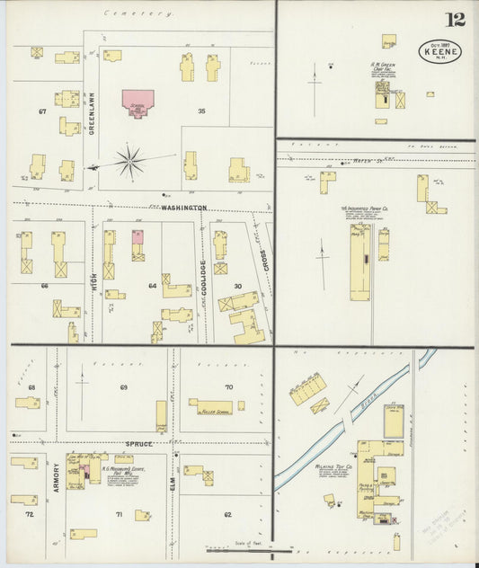 Sanborn Fire Insurance Map from Keene, Cheshire County, New Hampshire (1897), Sheet #0012 - Historic Sanborn Fire Insurance Map Print, vintage old map wall art, antique decor, genealogy gift, New Hampshire New Hampshire map