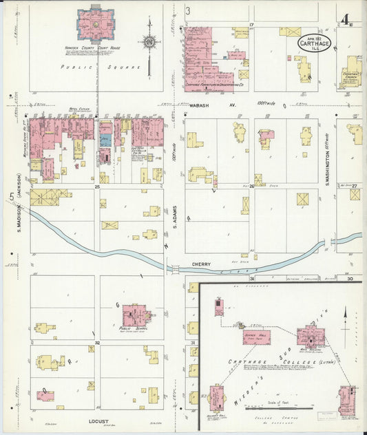 Sanborn Fire Insurance Map from Carthage, Hancock County, Illinois (1912), Sheet #0004 - Historic Sanborn Fire Insurance Map Print, vintage old map wall art, antique decor, genealogy gift, Illinois Illinois map