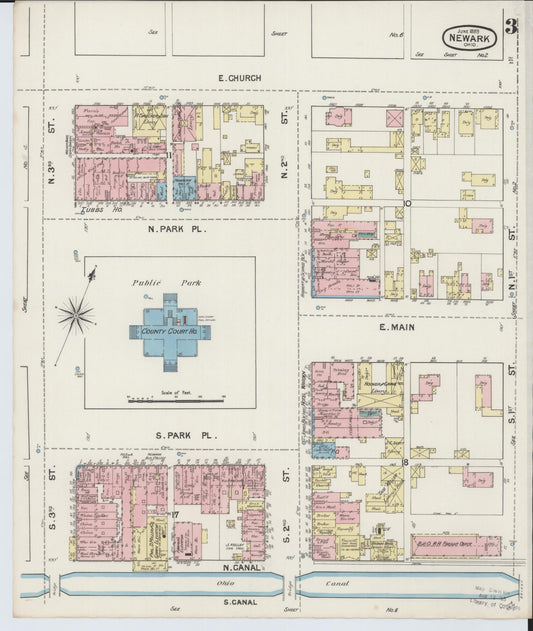 Sanborn Fire Insurance Map from Newark, Licking County, Ohio (1889), Sheet #0003 - Historic Sanborn Fire Insurance Map Print, vintage old map wall art, antique decor, genealogy gift, Ohio Ohio map