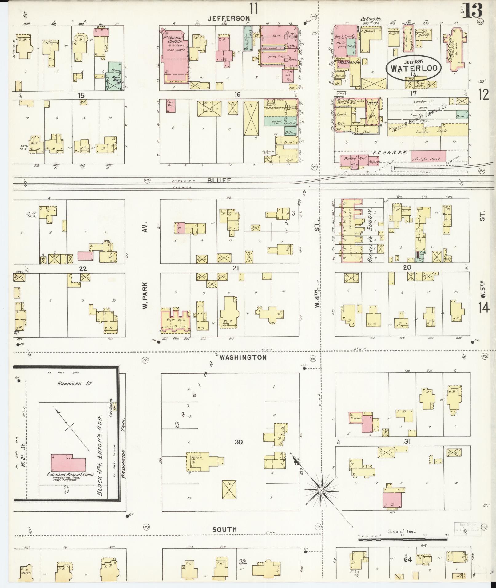 Sanborn Fire Insurance Map from Waterloo, Black Hawk County, Iowa (1897), Sheet #0013 - Historic Sanborn Fire Insurance Map Print