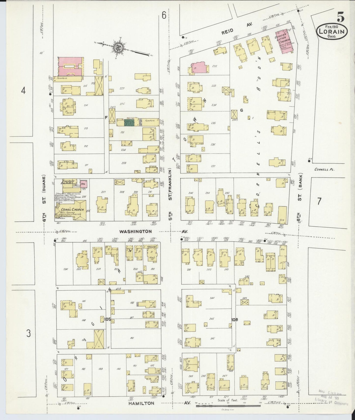 Sanborn Fire Insurance Map from Lorain, Lorain County, Ohio (1910), Sheet #0005 - Historic Sanborn Fire Insurance Map Print, vintage old map wall art, antique decor, genealogy gift, Ohio Ohio map