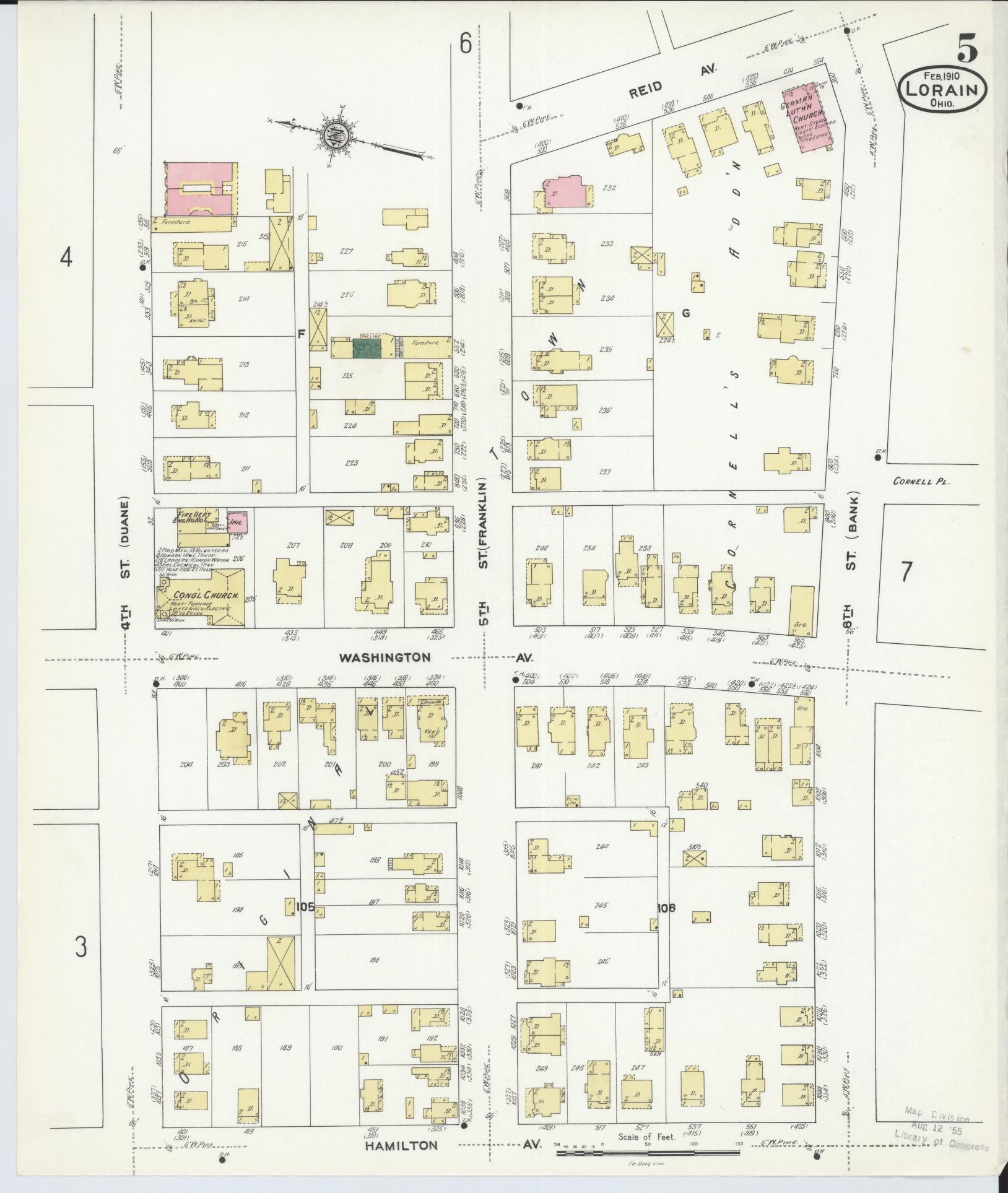 Sanborn Fire Insurance Map from Lorain, Lorain County, Ohio (1910), Sheet #0005 - Historic Sanborn Fire Insurance Map Print, vintage old map wall art, antique decor, genealogy gift, Ohio Ohio map