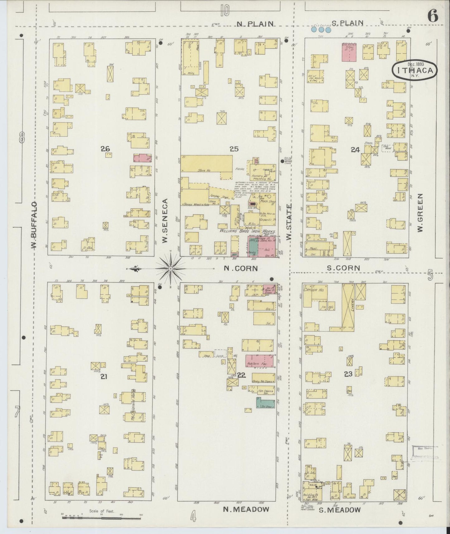 Sanborn Fire Insurance Map from Ithaca, Tompkins County, New York (1893), Sheet #0006 - Complete Map Set gallery image, historic Sanborn map, vintage wall art, New York New York