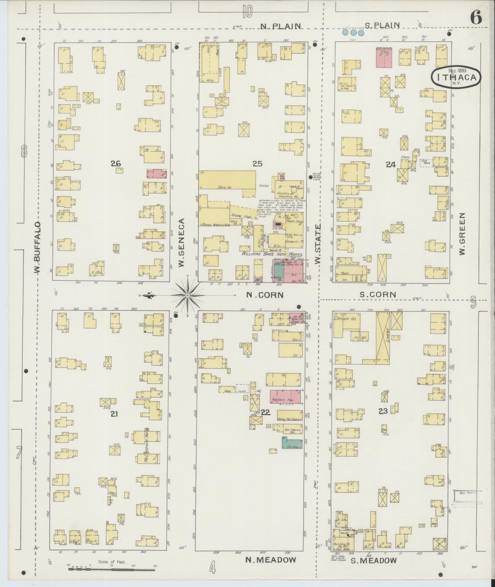 Sanborn Fire Insurance Map from Ithaca, Tompkins County, New York (1893), Sheet #0006 - Complete Map Set gallery image, historic Sanborn map, vintage wall art, New York New York