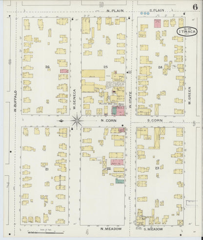 Sanborn Fire Insurance Map from Ithaca, Tompkins County, New York (1893), Sheet #0006 - Complete Map Set gallery image, historic Sanborn map, vintage wall art, New York New York