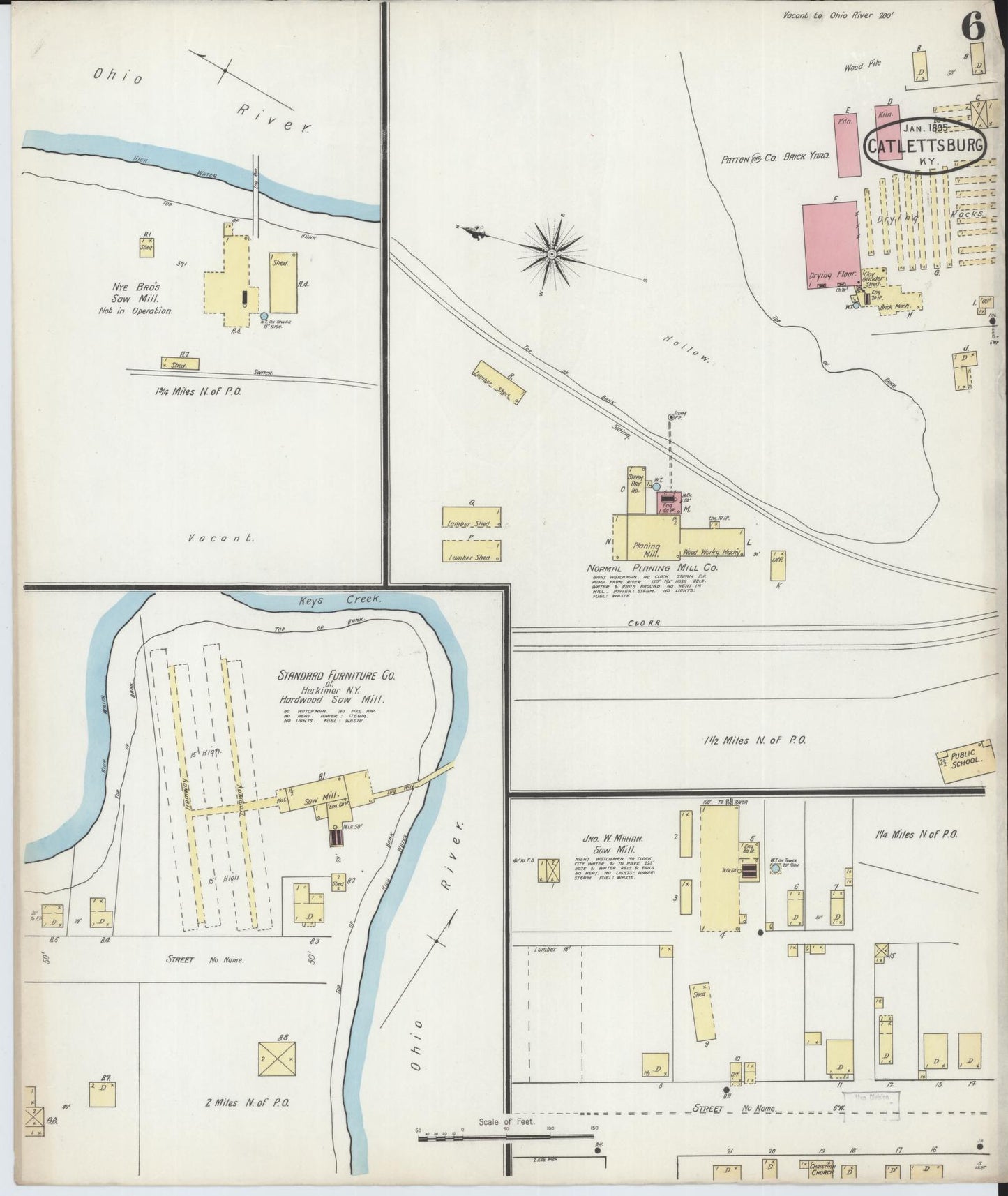 Sanborn Fire Insurance Map from Catlettsburg, Boyd County, Kentucky (1895), Sheet #0006 - Complete Map Set gallery image, historic Sanborn map, vintage wall art, Kentucky Kentucky