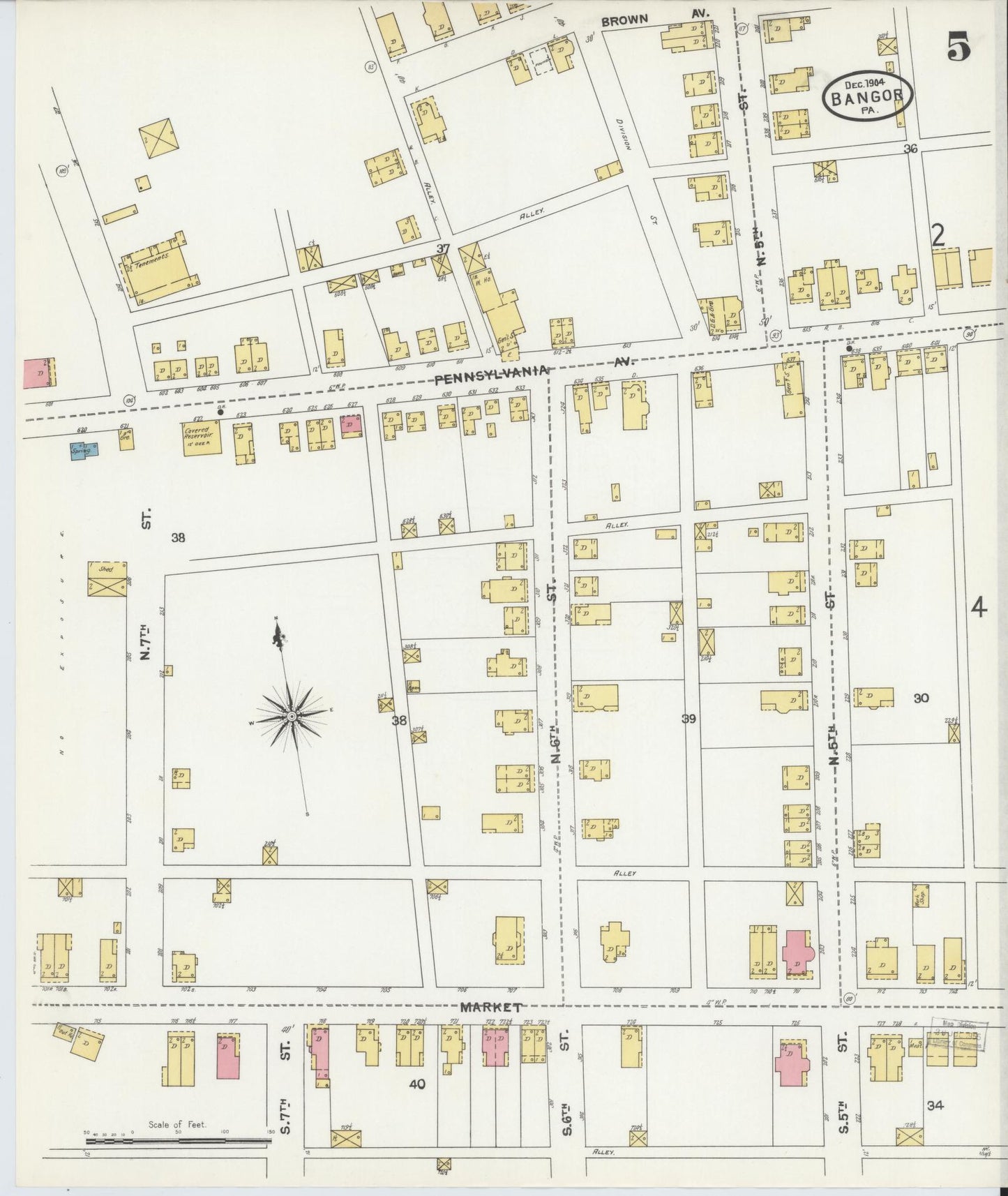 Sanborn Fire Insurance Map from Bangor, Northampton County, Pennsylvania (1904), Sheet #0005 - Historic Sanborn Fire Insurance Map Print, vintage old map wall art, antique decor, genealogy gift, Pennsylvania Pennsylvania map