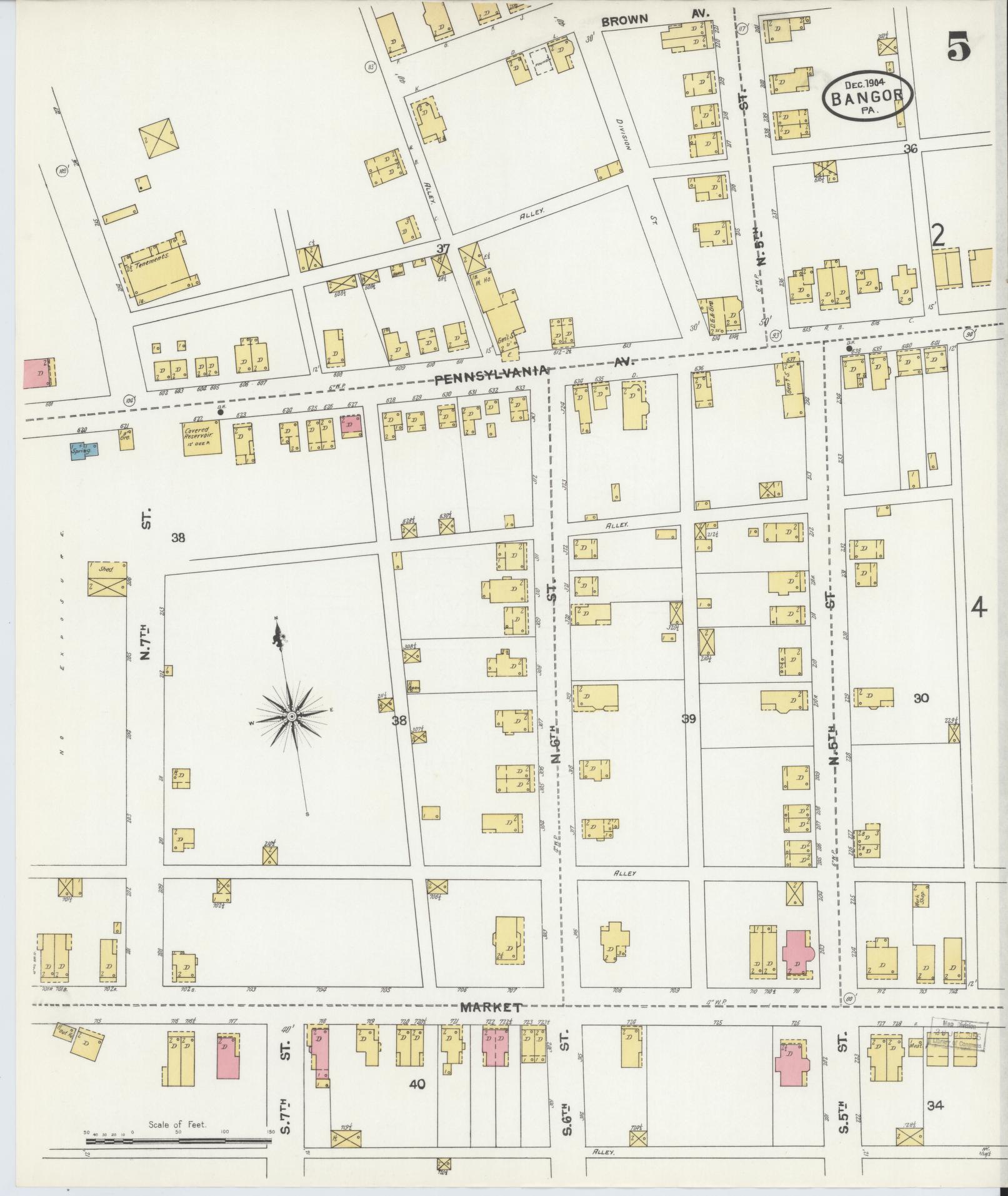 Sanborn Fire Insurance Map from Bangor, Northampton County, Pennsylvania (1904), Sheet #0005 - Historic Sanborn Fire Insurance Map Print, vintage old map wall art, antique decor, genealogy gift, Pennsylvania Pennsylvania map