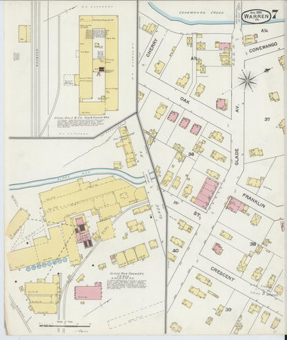 Sanborn Fire Insurance Map from Warren, Warren County, Pennsylvania (1892), Sheet #0007 - Historic Sanborn Fire Insurance Map Print, vintage old map wall art, antique decor, genealogy gift, Pennsylvania Pennsylvania map