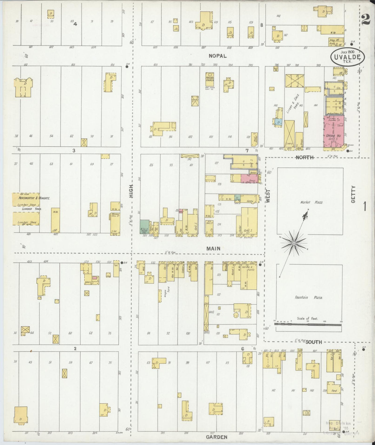 Sanborn Fire Insurance Map from Uvalde, Uvalde County, Texas (1900), Sheet #0002 - Complete Map Set gallery image, historic Sanborn map, vintage wall art, Texas Texas