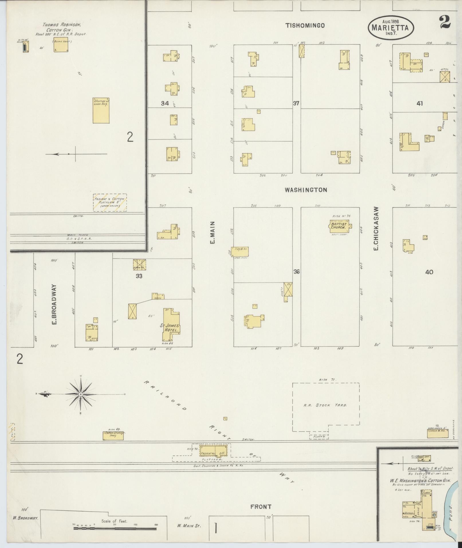 Sanborn Fire Insurance Map from Marietta, Love County, Oklahoma (1898), Sheet #0002 - Complete Map Set gallery image, historic Sanborn map, vintage wall art, Oklahoma Oklahoma