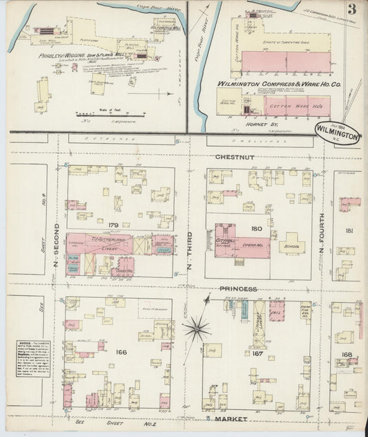 Sanborn Fire Insurance Map from Wilmington, New Hanover County, North Carolina (1884), Sheet #0003 - Historic Sanborn Fire Insurance Map Print, vintage old map wall art, antique decor, genealogy gift, North Carolina North Carolina map