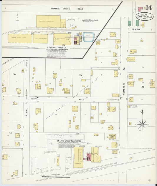 Sanborn Fire Insurance Map from Fayetteville, Washington County, Arkansas (1908), Sheet #0014 - Historic Sanborn Fire Insurance Map Print, vintage old map wall art, antique decor, genealogy gift, Arkansas Arkansas map