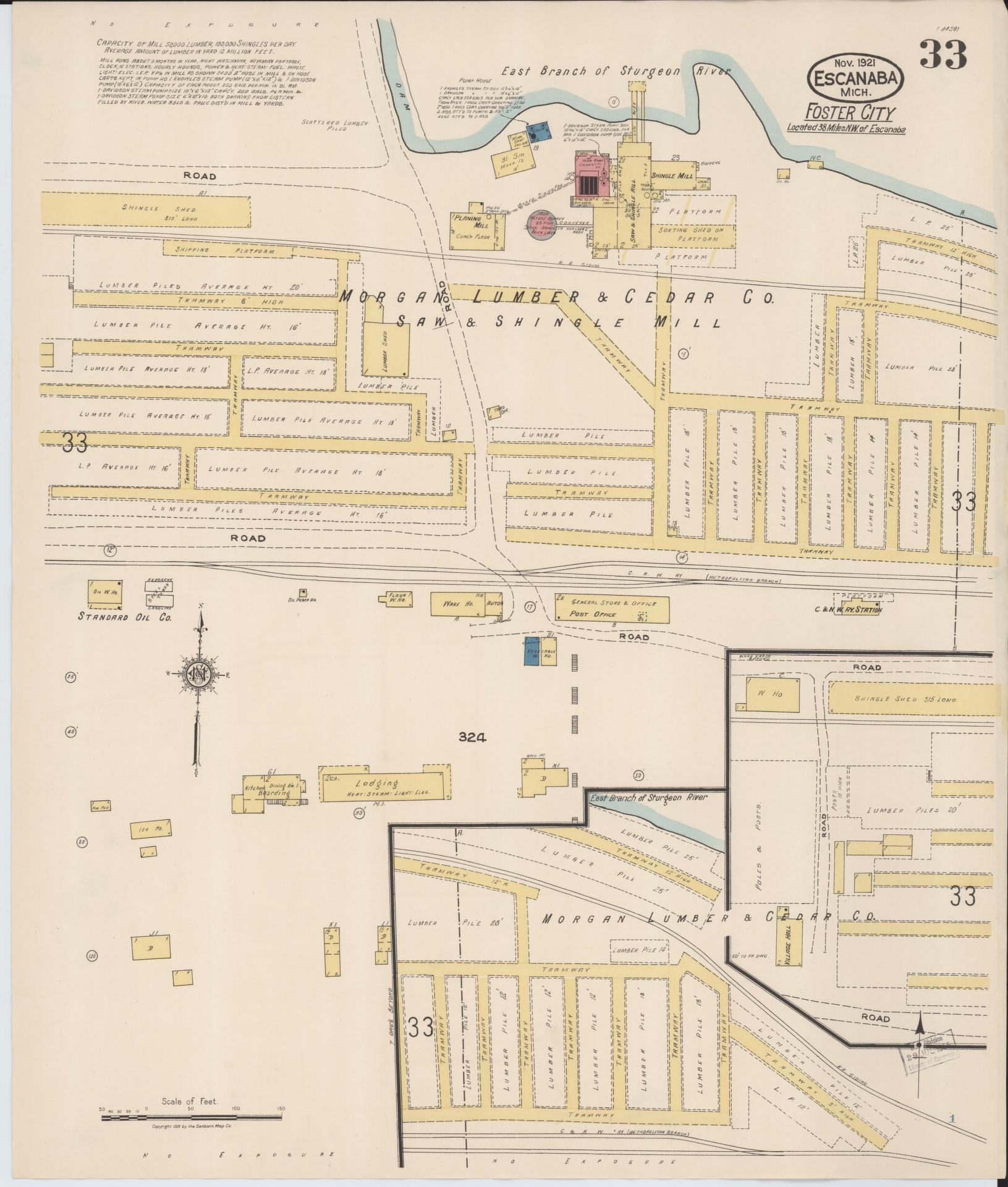 Sanborn Fire Insurance Map from Escanaba, Delta County, Michigan (1921), Sheet #0033 - Historic Sanborn Fire Insurance Map Print, vintage old map wall art, antique decor, genealogy gift, Michigan Michigan map
