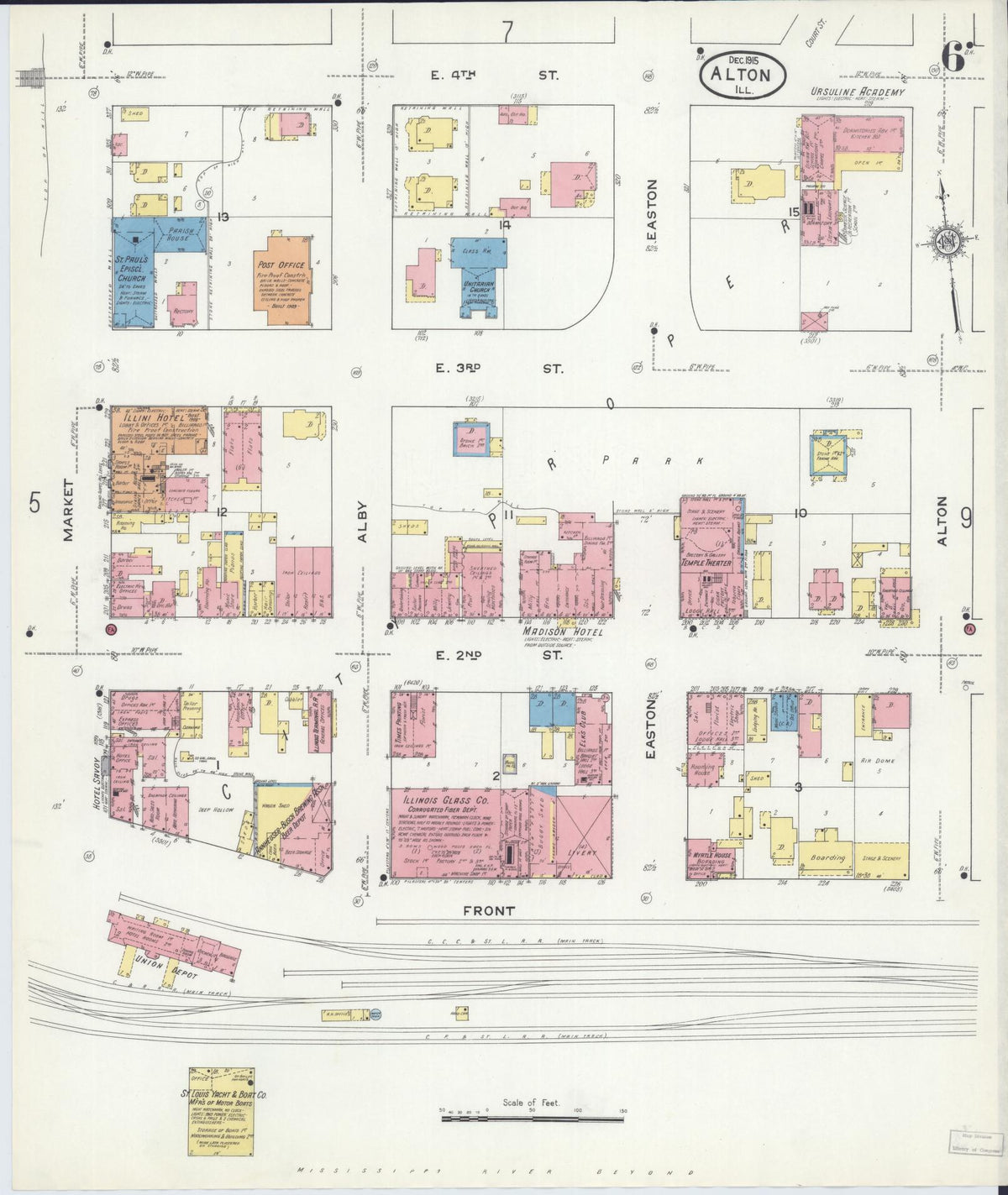 Sanborn Fire Insurance Map from Alton, Madison County, Illinois (1915), Sheet #0006 - Complete Map Set gallery image, historic Sanborn map, vintage wall art, Illinois Illinois