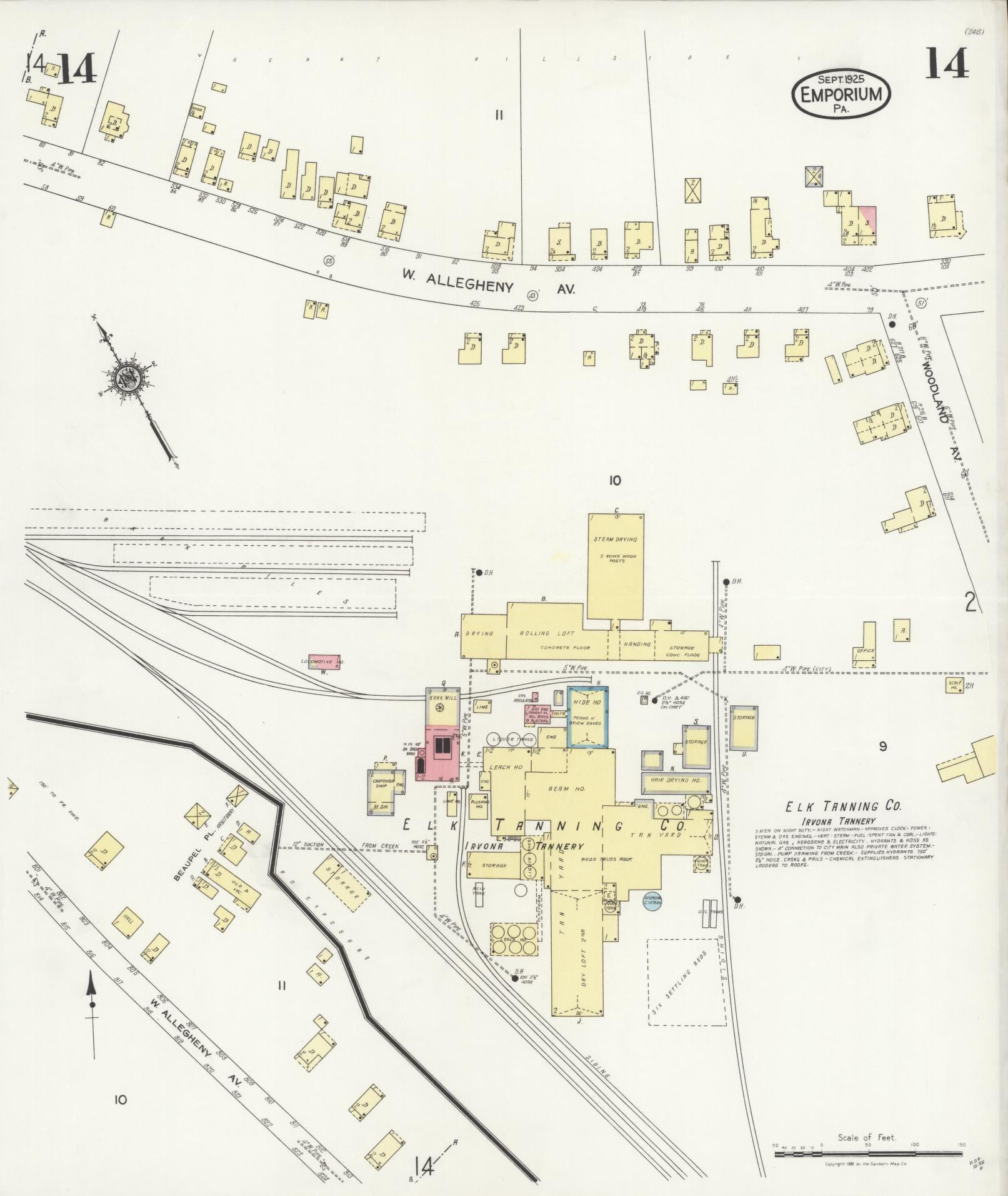 Sanborn Fire Insurance Map from Emporium, Cameron County, Pennsylvania (1925), Sheet #0014 - Historic Sanborn Fire Insurance Map Print, vintage old map wall art, antique decor, genealogy gift, Pennsylvania Pennsylvania map