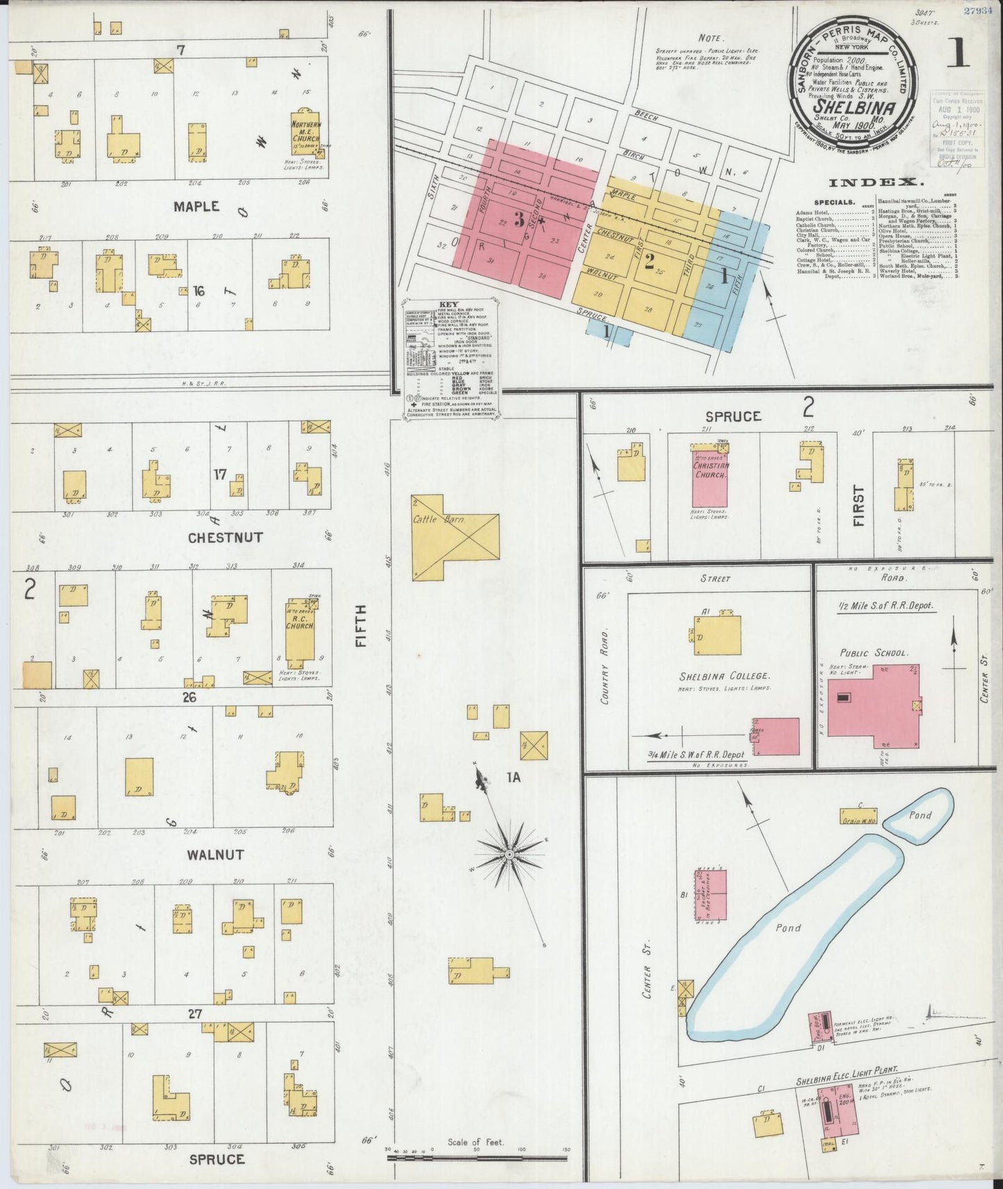 Sanborn Fire Insurance Map from Shelbina, Shelby County, Missouri (1900), Sheet #0001 - Historic Sanborn Fire Insurance Map Print, vintage old map wall art, antique decor, genealogy gift, Missouri Missouri map