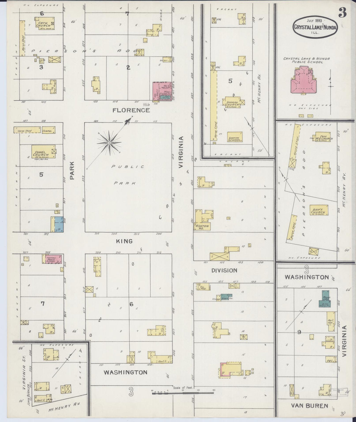Sanborn Fire Insurance Map from Crystal Lake, McHenry County, Illinois (1893), Sheet #0003 - Complete Map Set gallery image, historic Sanborn map, vintage wall art, Illinois Illinois