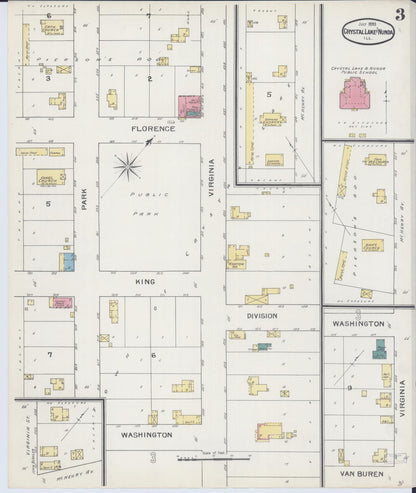 Sanborn Fire Insurance Map from Crystal Lake, McHenry County, Illinois (1893), Sheet #0003 - Complete Map Set gallery image, historic Sanborn map, vintage wall art, Illinois Illinois