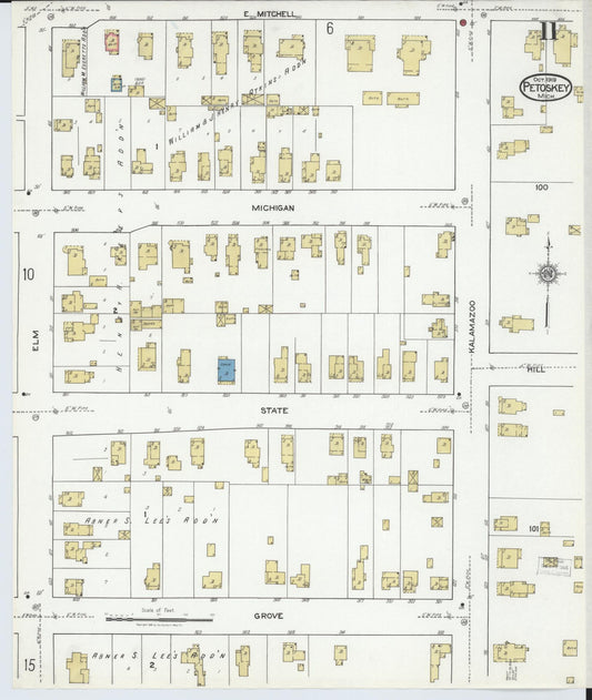 Sanborn Fire Insurance Map from Petoskey, Emmet County, Michigan (1919), Sheet #0011 - Historic Sanborn Fire Insurance Map Print, vintage old map wall art, antique decor, genealogy gift, Michigan Michigan map