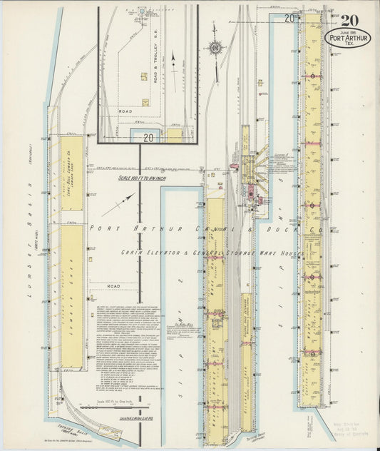 Sanborn Fire Insurance Map from Port Arthur, Jefferson County, Texas (1915), Sheet #0020 - Historic Sanborn Fire Insurance Map Print, vintage old map wall art, antique decor, genealogy gift, Texas Texas map