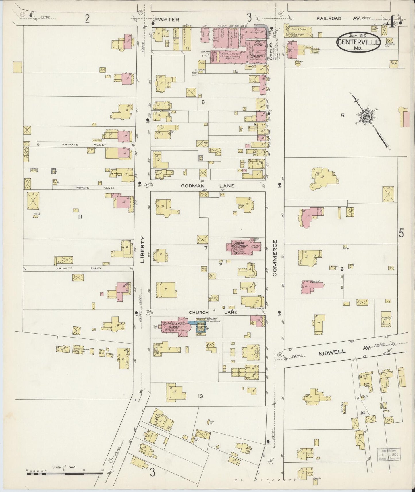 Sanborn Fire Insurance Map from Centreville, Queen Anne's County, Maryland (1915), Sheet #0004 - Historic Sanborn Fire Insurance Map Print, vintage old map wall art, antique decor, genealogy gift, Maryland Maryland map