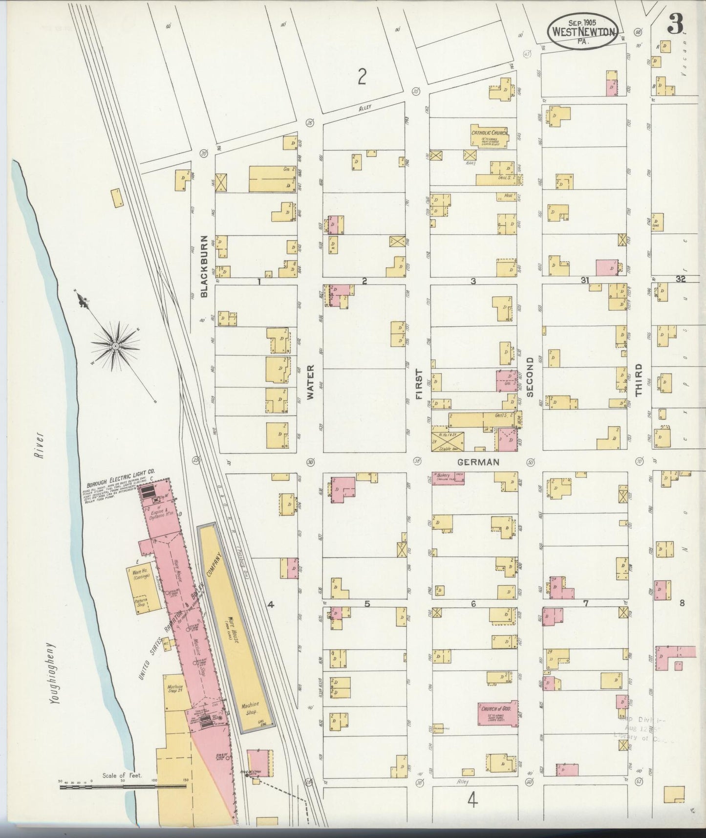 Sanborn Fire Insurance Map from West Newton, Westmoreland County, Pennsylvania (1905), Sheet #0003 - Complete Map Set gallery image, historic Sanborn map, vintage wall art, Pennsylvania Pennsylvania