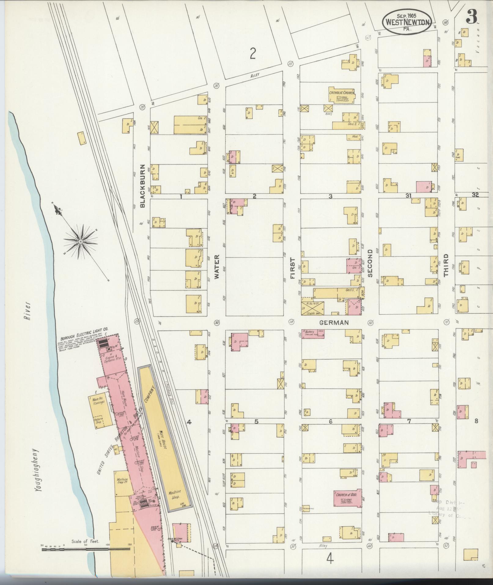 Sanborn Fire Insurance Map from West Newton, Westmoreland County, Pennsylvania (1905), Sheet #0003 - Complete Map Set gallery image, historic Sanborn map, vintage wall art, Pennsylvania Pennsylvania