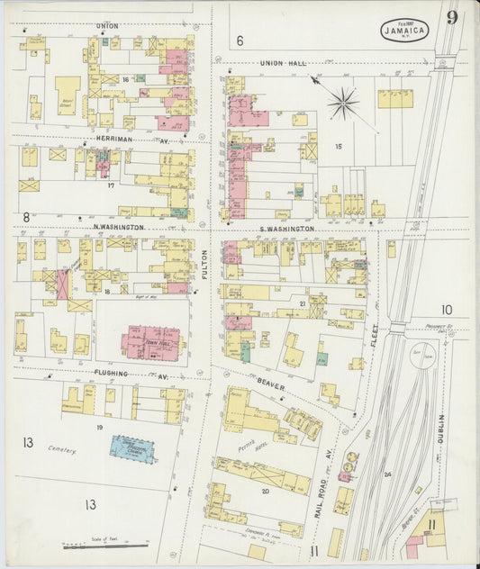Sanborn Fire Insurance Map from Jamaica, Queens County, New York (1897), Sheet #0009 - Historic Sanborn Fire Insurance Map Print, vintage old map wall art, antique decor, genealogy gift, New York New York map