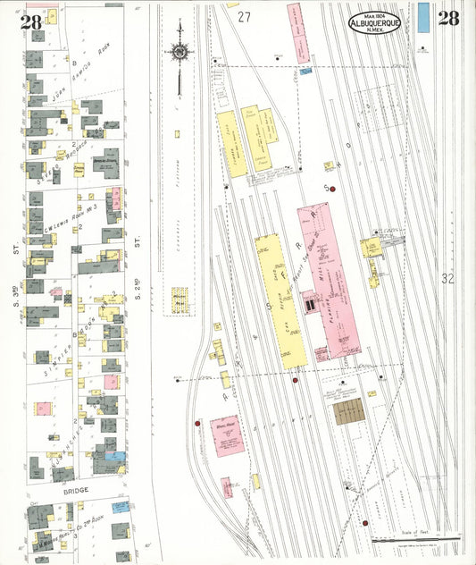 Sanborn Fire Insurance Map from Albuquerque, Bernalillo County, New Mexico (1924), Sheet #0028 - Historic Sanborn Fire Insurance Map Print, vintage old map wall art, antique decor, genealogy gift, New Mexico New Mexico map