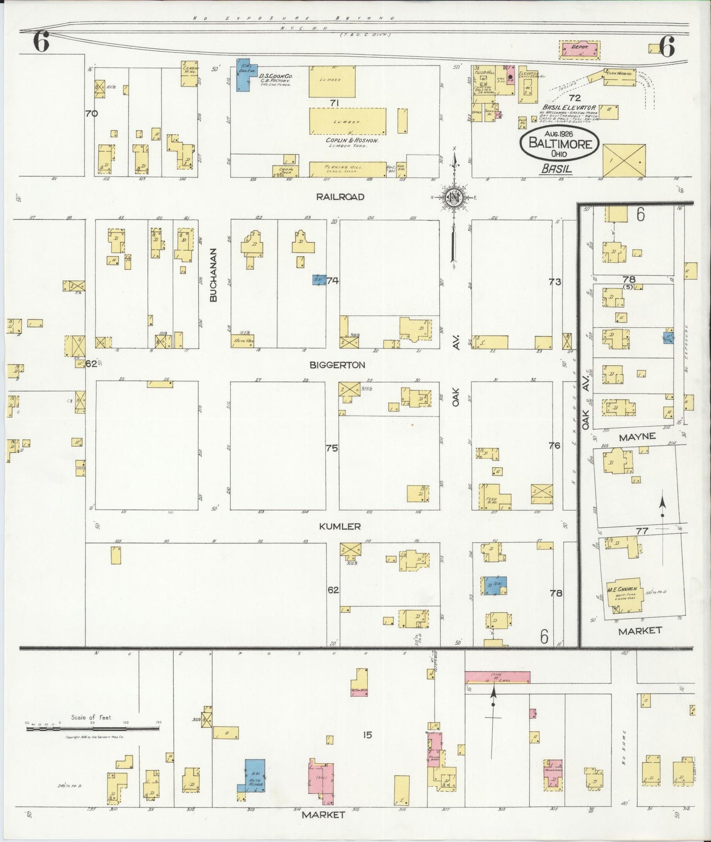 Sanborn Fire Insurance Map from Baltimore, Fairfield County, Ohio (1926), Sheet #0006 - Historic Sanborn Fire Insurance Map Print, vintage old map wall art, antique decor, genealogy gift, Ohio Ohio map