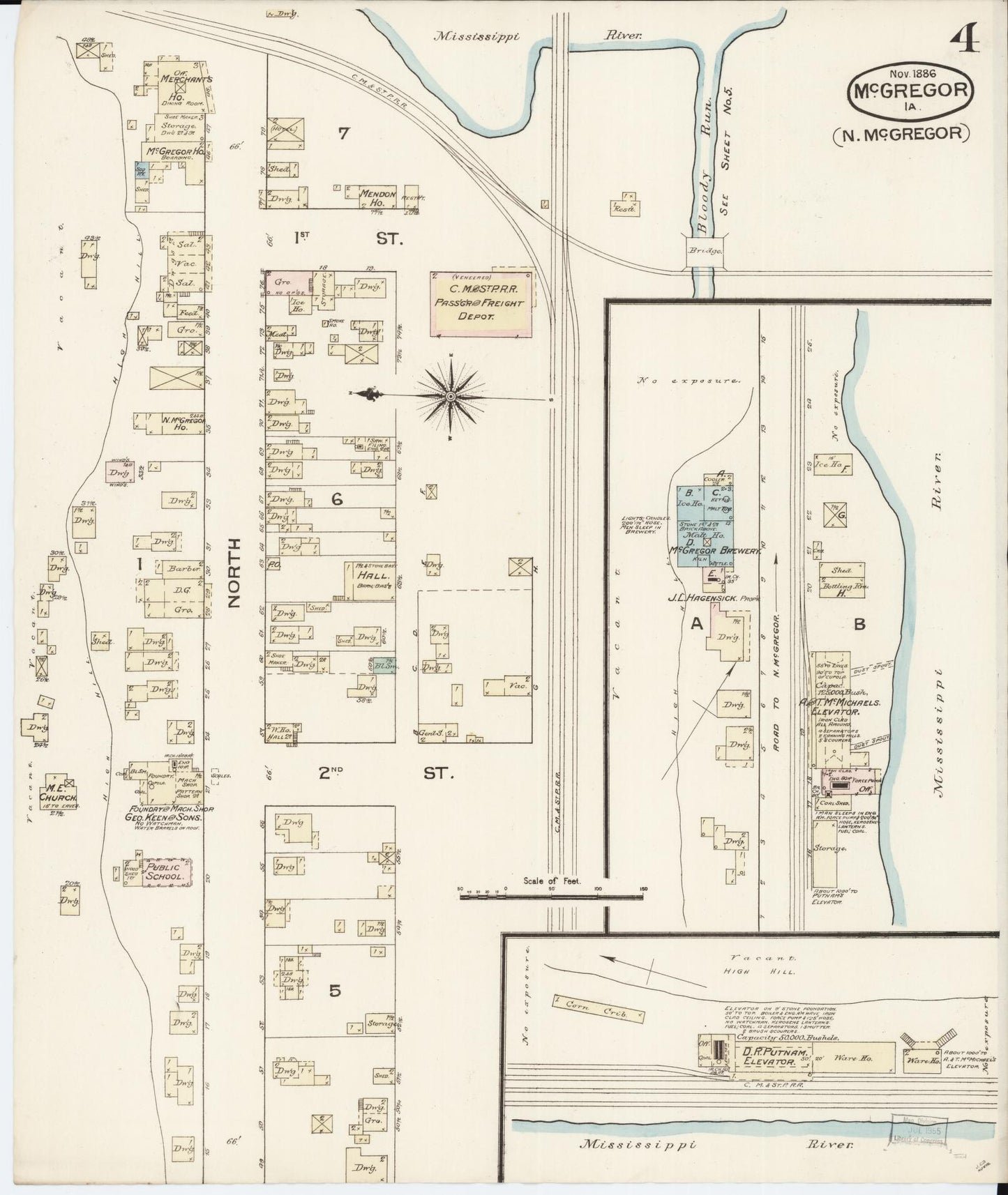 Sanborn Fire Insurance Map from McGregor, Clayton County, Iowa (1886), Sheet #0004 - Historic Sanborn Fire Insurance Map Print