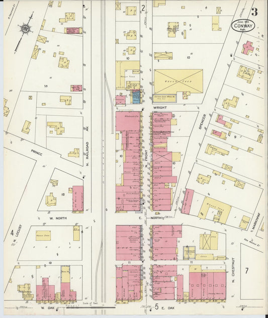 Sanborn Fire Insurance Map from Conway, Faulkner County, Arkansas (1913), Sheet #0003 - Historic Sanborn Fire Insurance Map Print, vintage old map wall art, antique decor, genealogy gift, Arkansas Arkansas map