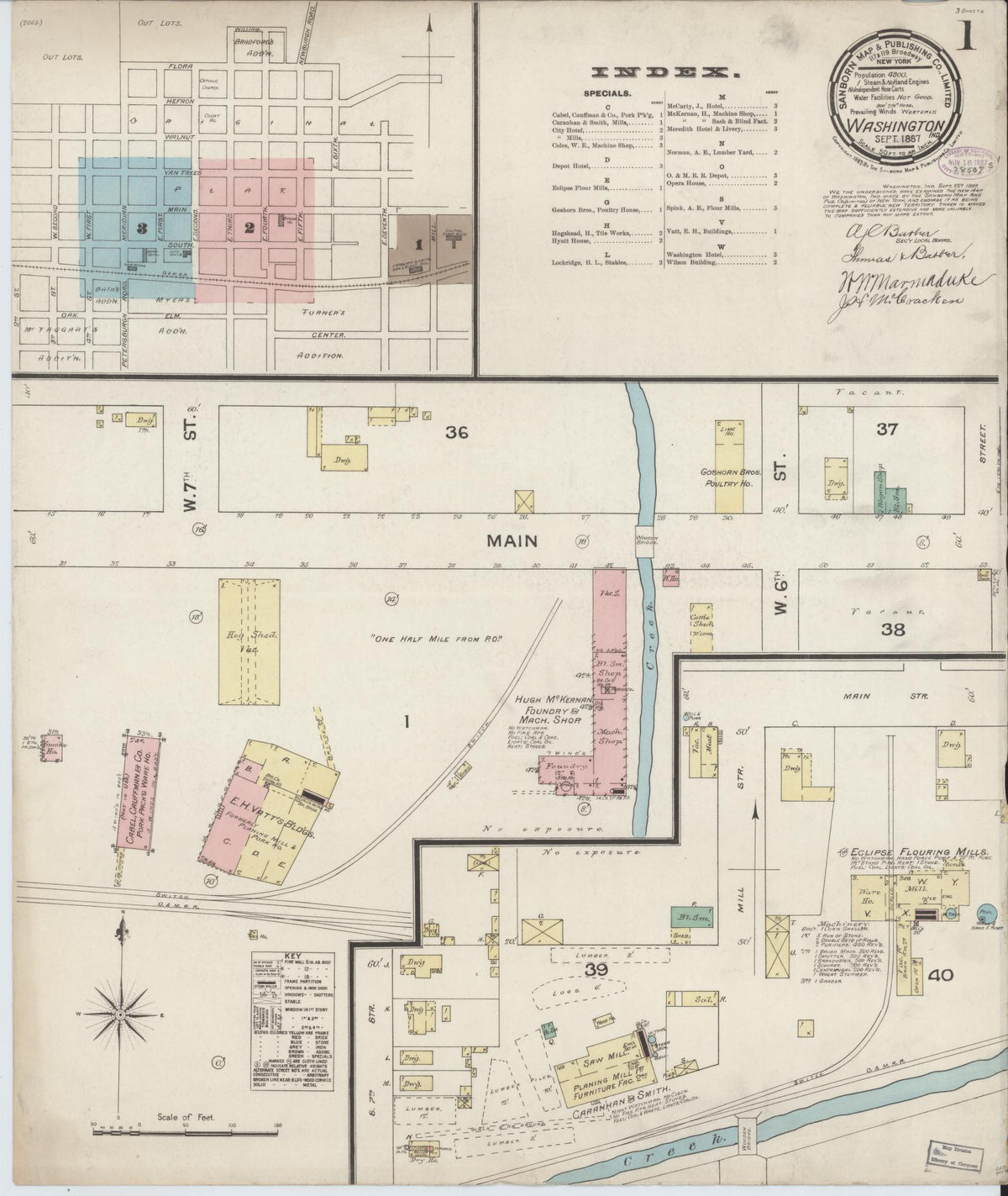 Sanborn Fire Insurance Map from Washington, Daviess County, Indiana (1887), Sheet #0001 - Complete Map Set gallery image, historic Sanborn map, vintage wall art, Washington Washington