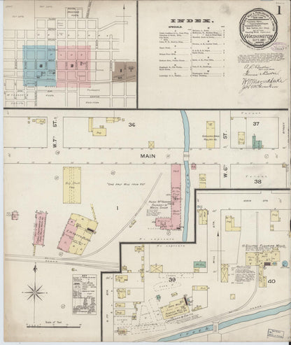 Sanborn Fire Insurance Map from Washington, Daviess County, Indiana (1887), Sheet #0001 - Complete Map Set gallery image, historic Sanborn map, vintage wall art, Washington Washington