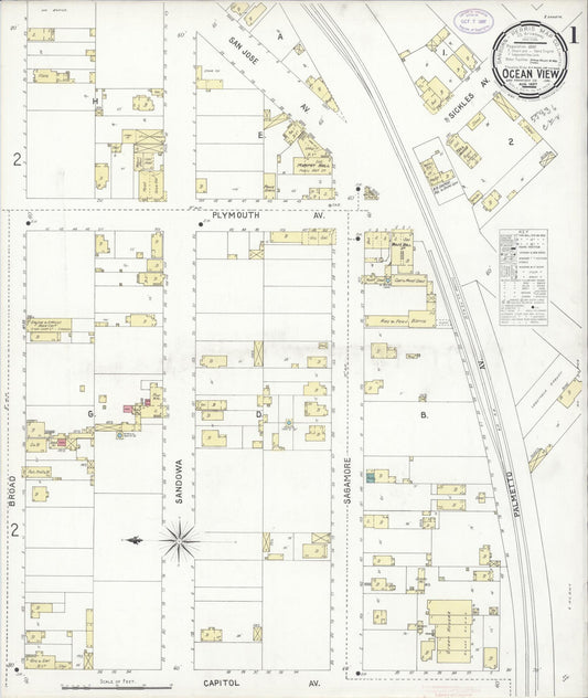 Sanborn Fire Insurance Map from Ocean View, San Francisco County, California (1897), Sheet #0001 - Complete Map Set gallery image, historic Sanborn map, vintage wall art, California California