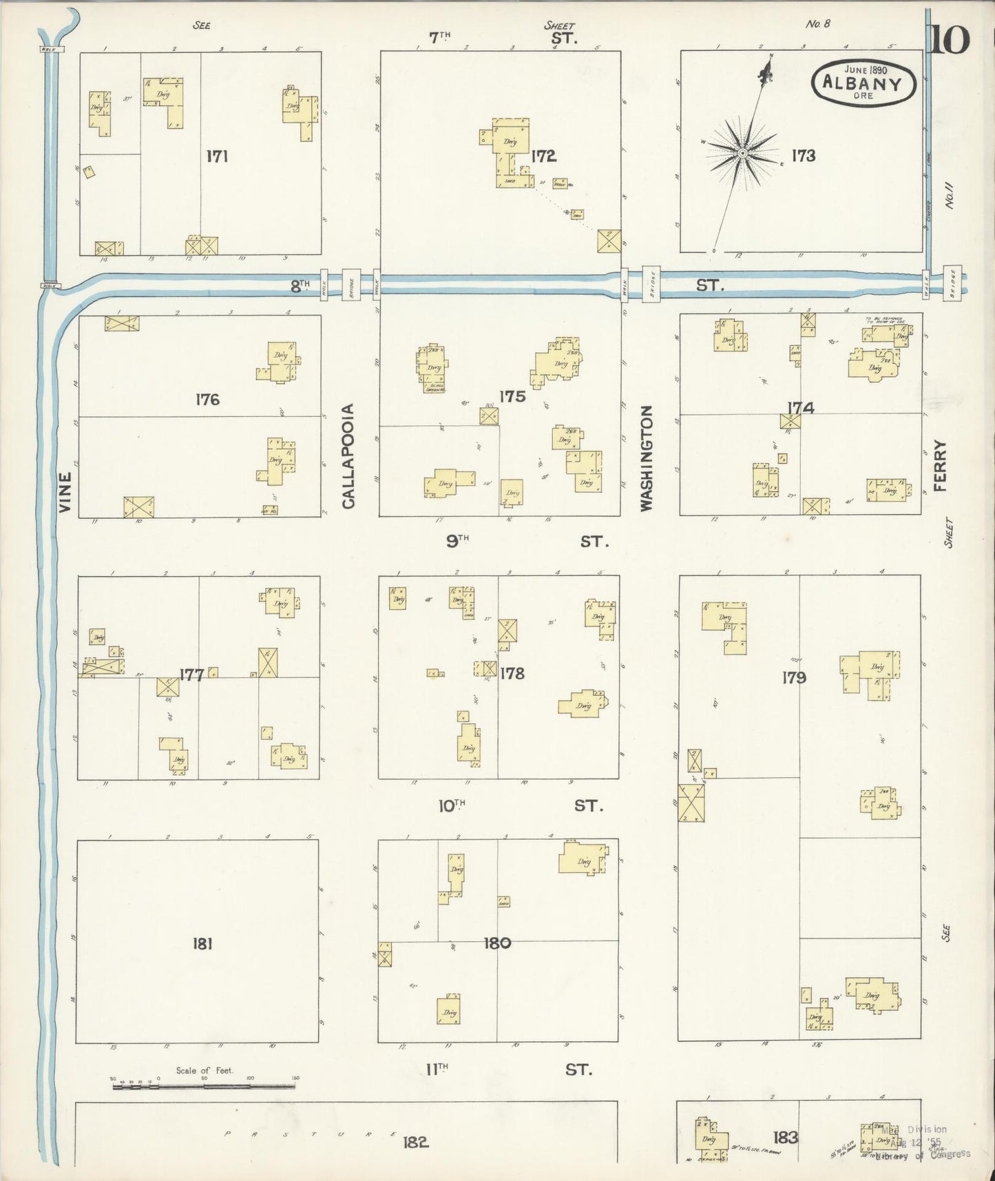 Sanborn Fire Insurance Map from Albany, Linn County, Oregon (1890), Sheet #0010 - Complete Map Set gallery image, historic Sanborn map, vintage wall art, Oregon Oregon